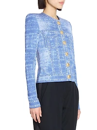 Trompe L'oeil Denim Button-Front Cardigan