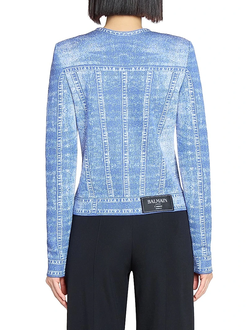 Trompe L'oeil Denim Button-Front Cardigan