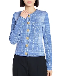 Trompe L'oeil Denim Button-Front Cardigan