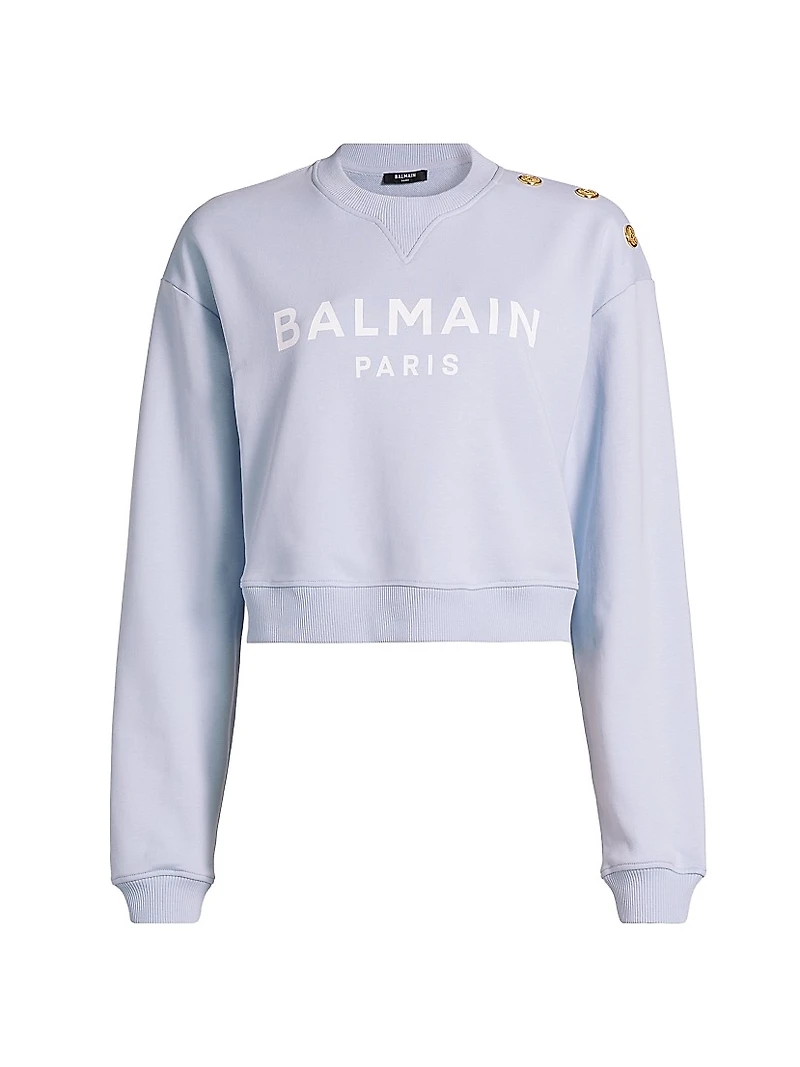 Button-Embellished Logo Cotton Sweatshirt
