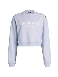 Button-Embellished Logo Cotton Sweatshirt