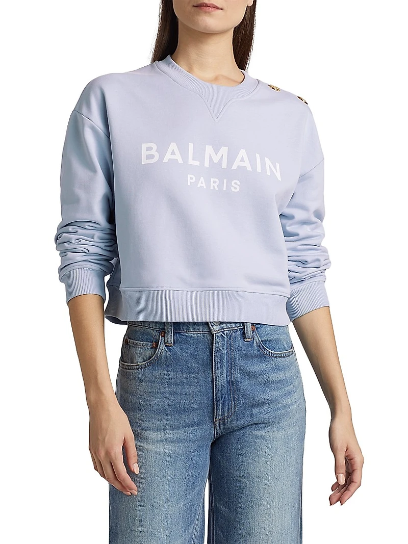 Button-Embellished Logo Cotton Sweatshirt