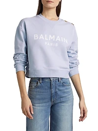 Button-Embellished Logo Cotton Sweatshirt