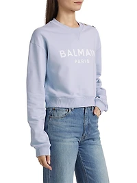 Button-Embellished Logo Cotton Sweatshirt