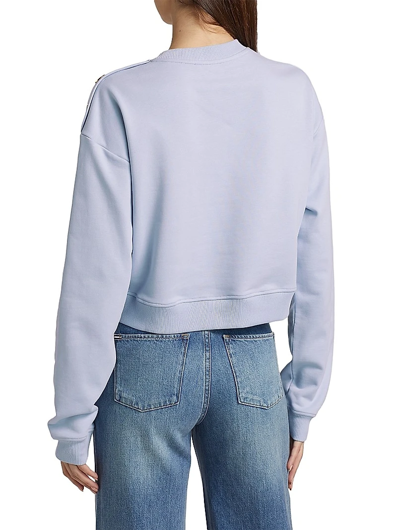 Button-Embellished Logo Cotton Sweatshirt