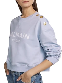 Button-Embellished Logo Cotton Sweatshirt