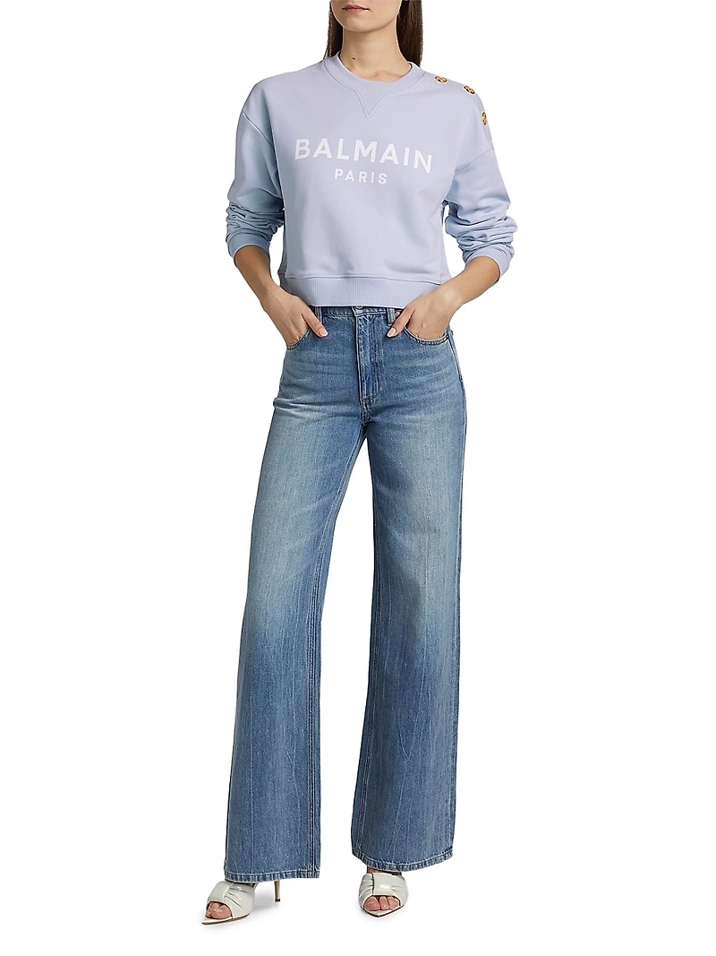 Button-Embellished Logo Cotton Sweatshirt