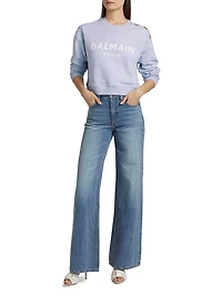 Button-Embellished Logo Cotton Sweatshirt