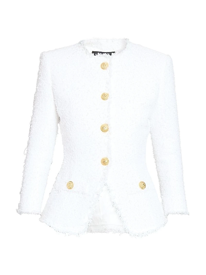 Tweed Collarless Tailored Jacket