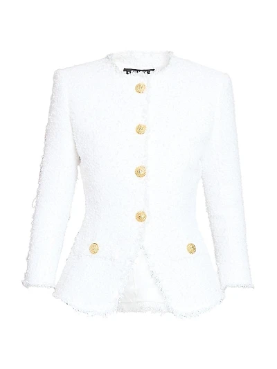 Tweed Collarless Tailored Jacket