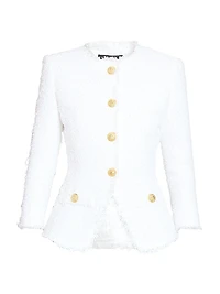 Tweed Collarless Tailored Jacket