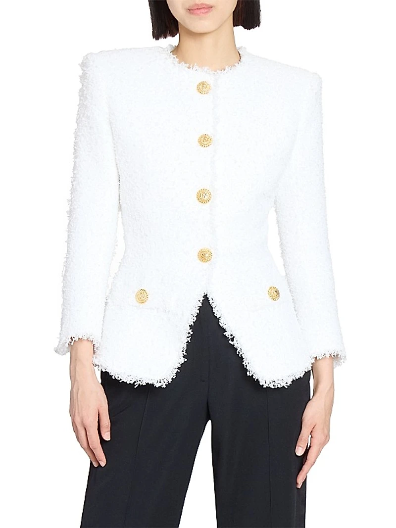 Tweed Collarless Tailored Jacket