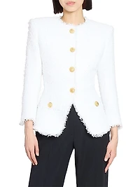 Tweed Collarless Tailored Jacket