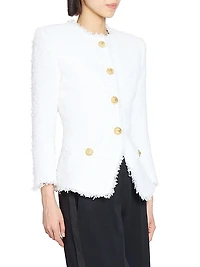 Tweed Collarless Tailored Jacket