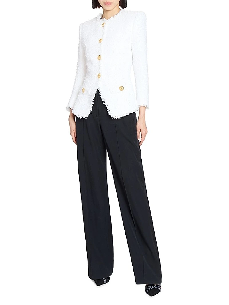 Tweed Collarless Tailored Jacket