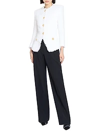 Tweed Collarless Tailored Jacket