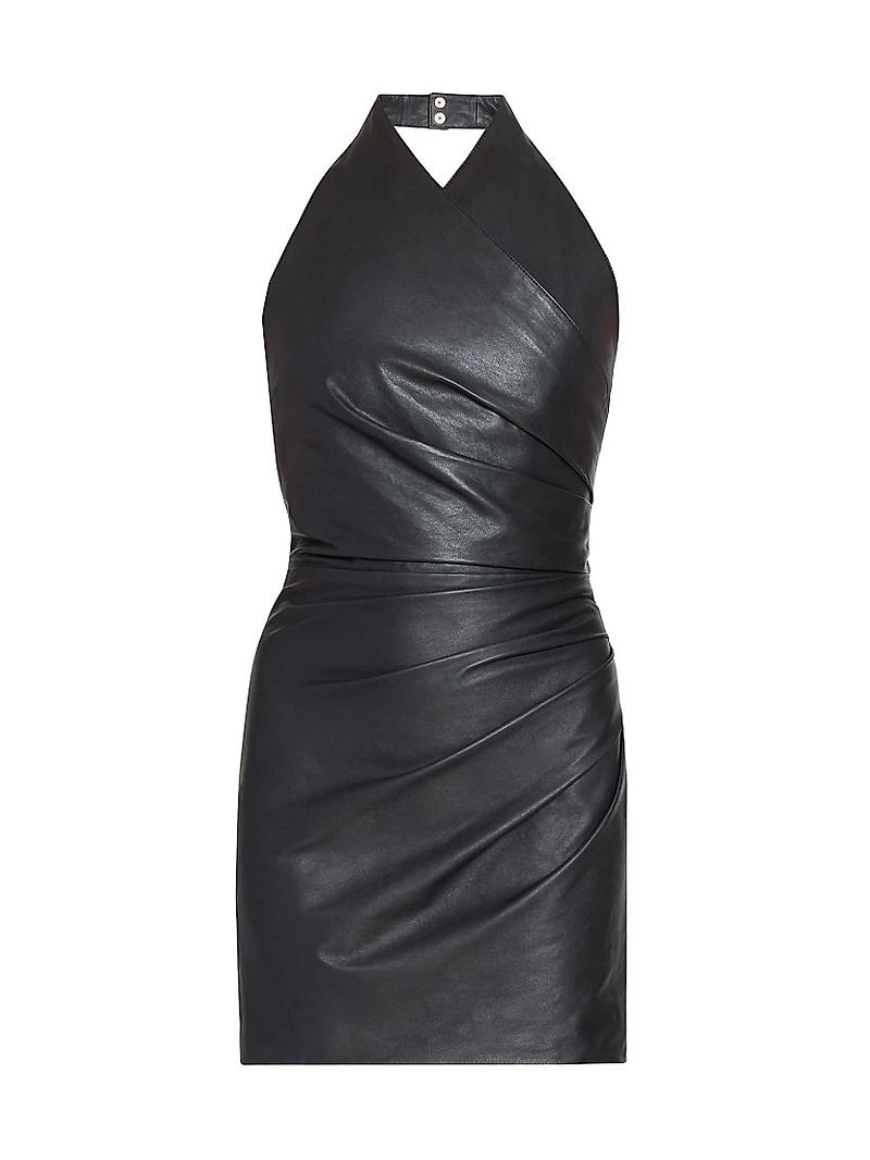 Draped Leather Halterneck Minidress