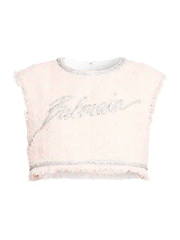 Embellished Logo Tweed Crop Top