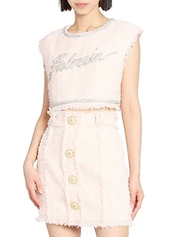 Embellished Logo Tweed Crop Top