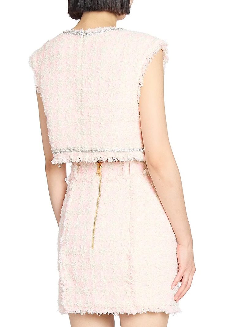 Embellished Logo Tweed Crop Top
