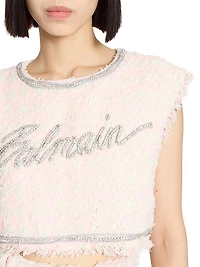 Embellished Logo Tweed Crop Top