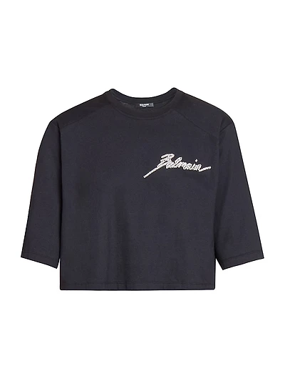 Embellished Logo Cotton Crop T-Shirt