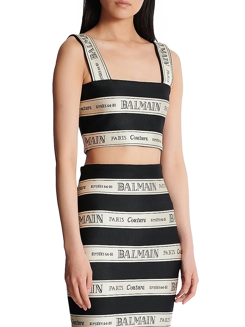 Logo Striped Jacquard Crop Top