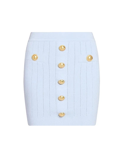 Pointelle-Knit Button-Front Miniskirt