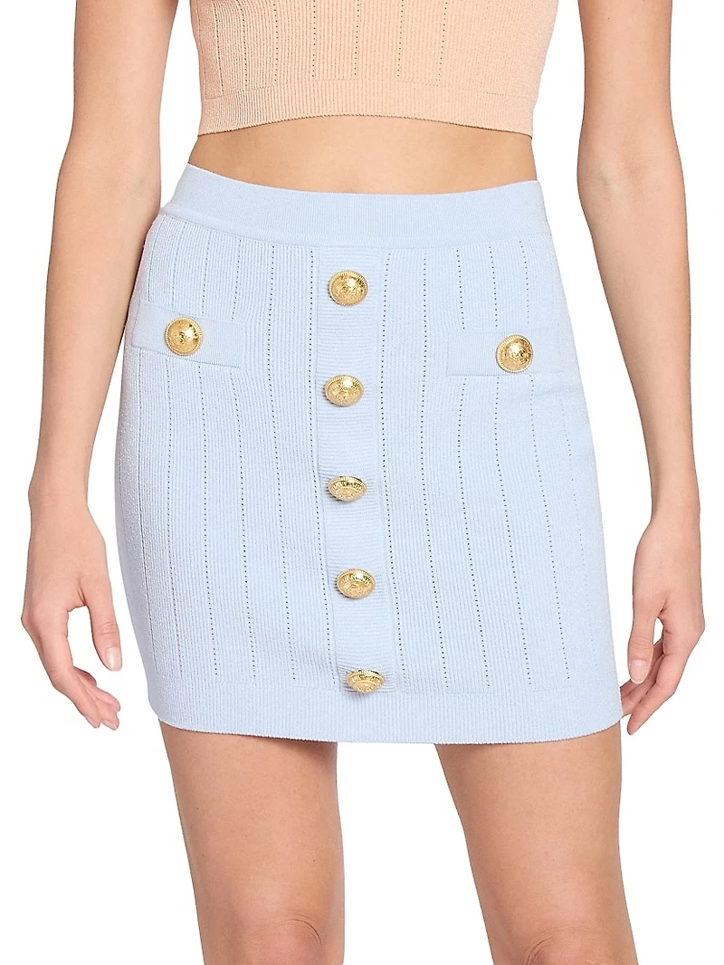 Pointelle-Knit Button-Front Miniskirt