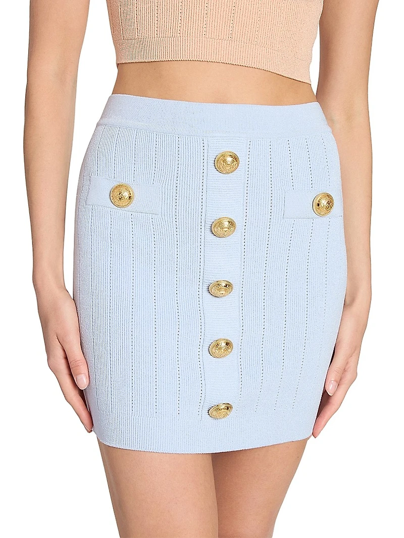 Pointelle-Knit Button-Front Miniskirt