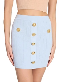 Pointelle-Knit Button-Front Miniskirt