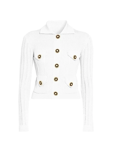 Logo Rib-Knit Button-Front Cardigan