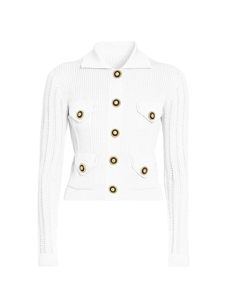 Logo Rib-Knit Button-Front Cardigan