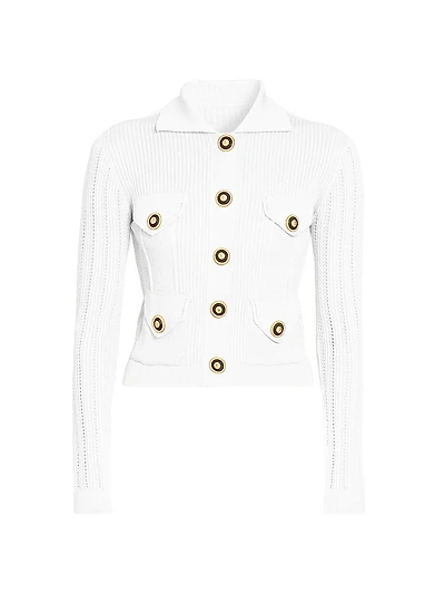 Logo Rib-Knit Button-Front Cardigan