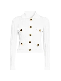 Logo Rib-Knit Button-Front Cardigan