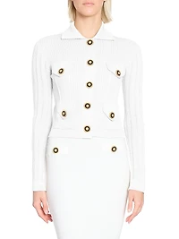 Logo Rib-Knit Button-Front Cardigan