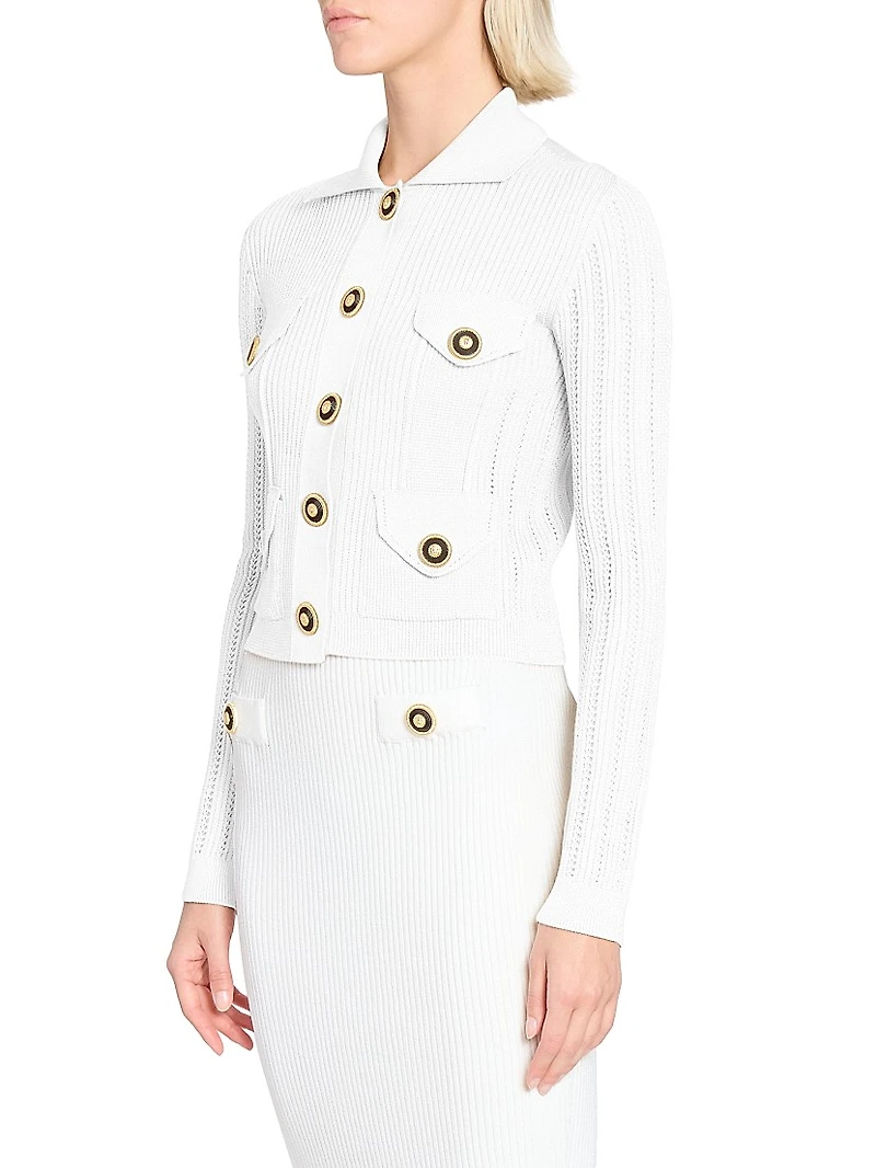 Logo Rib-Knit Button-Front Cardigan