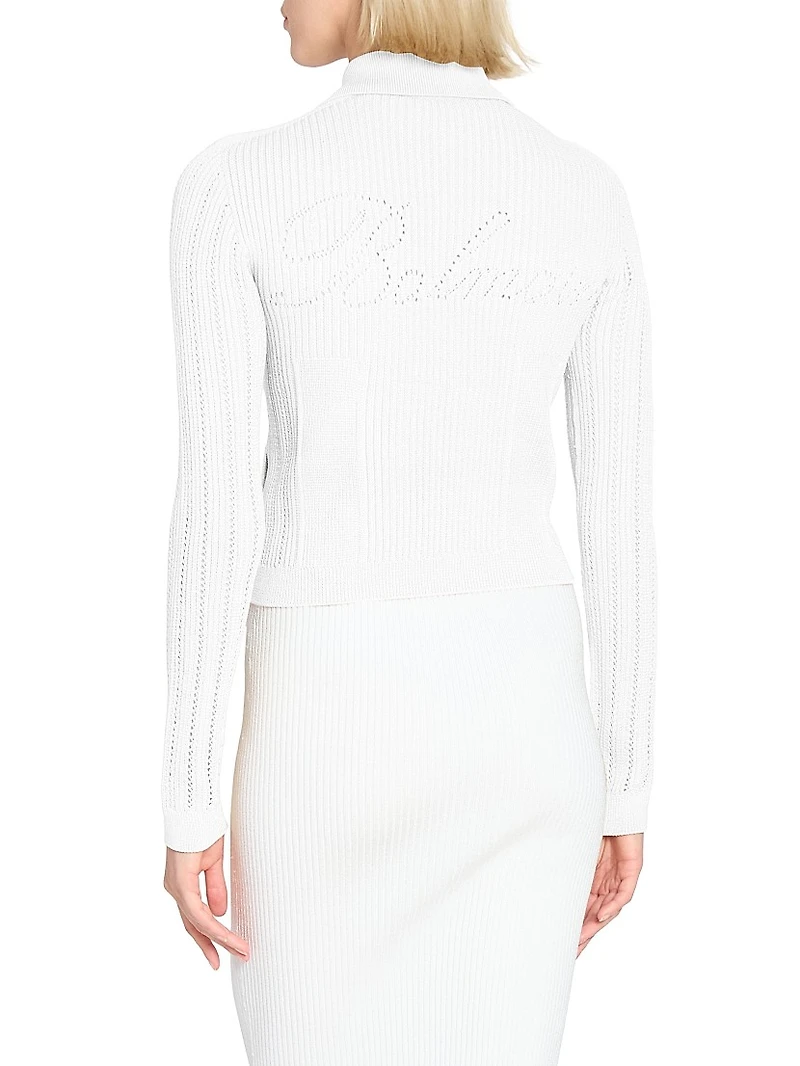 Logo Rib-Knit Button-Front Cardigan