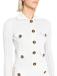 Logo Rib-Knit Button-Front Cardigan