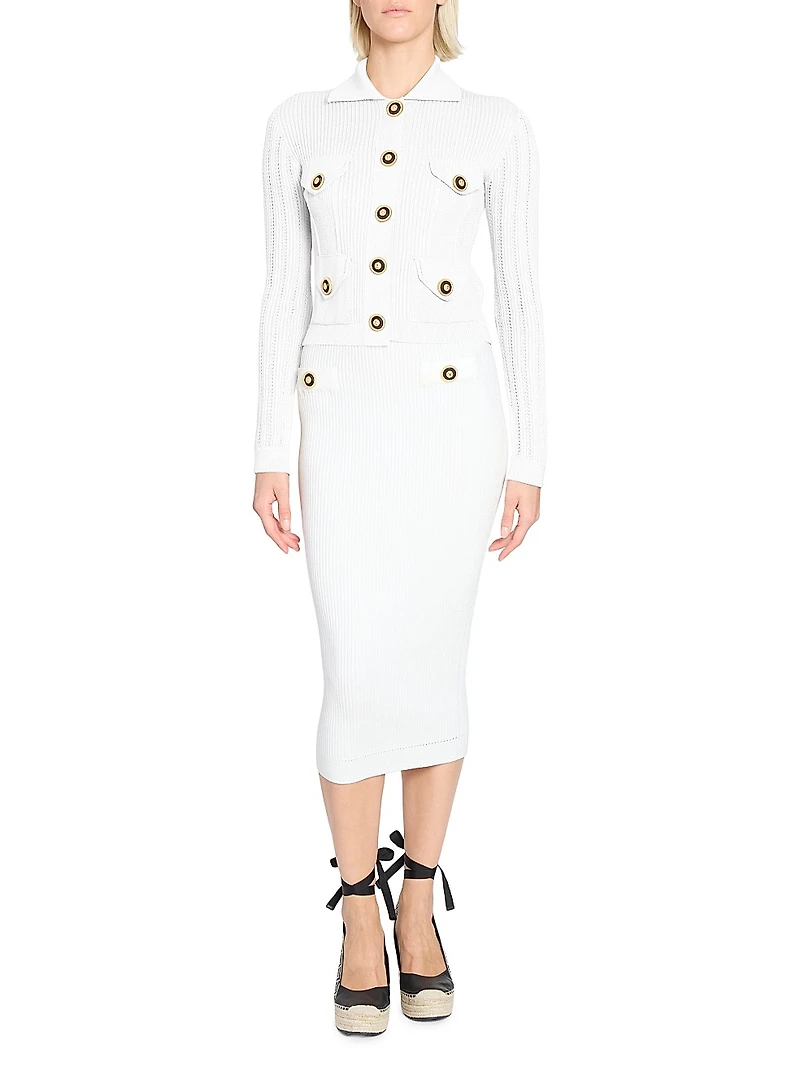 Logo Rib-Knit Button-Front Cardigan