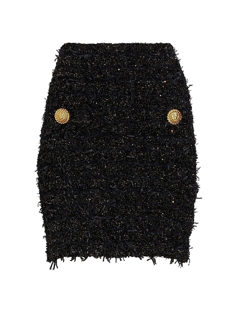 Buttoned Tweed Miniskirt