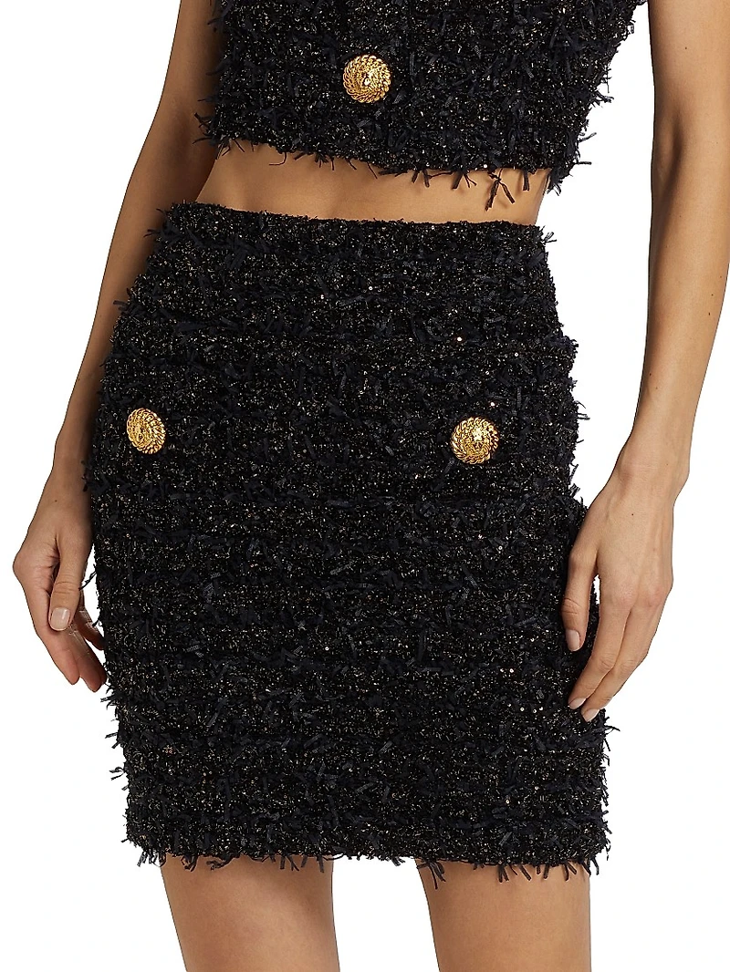 Buttoned Tweed Miniskirt