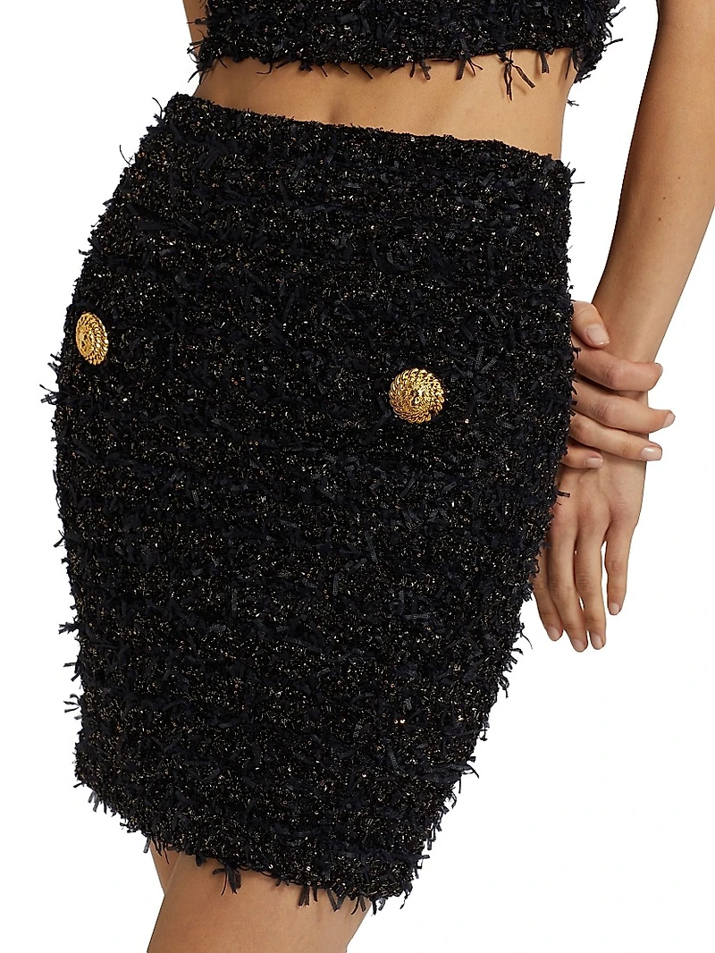 Buttoned Tweed Miniskirt