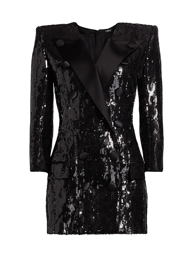 Sequined Double-Breasted Tuxedo Minidress