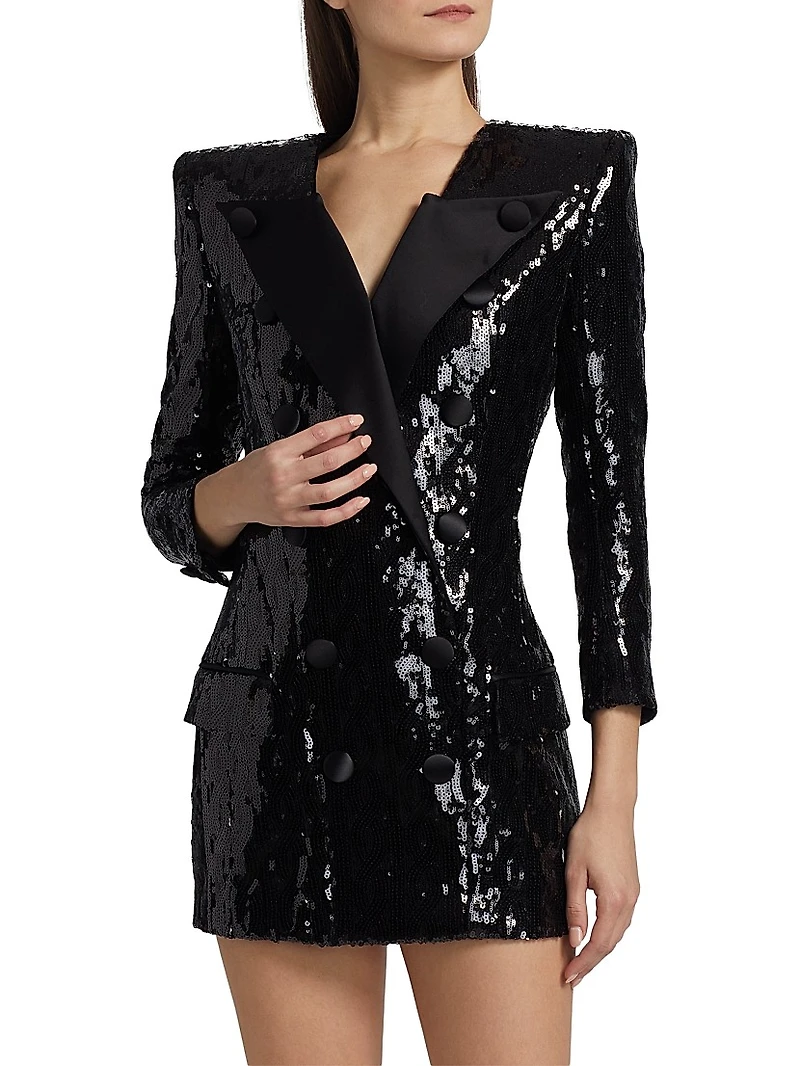 Sequined Double-Breasted Tuxedo Minidress