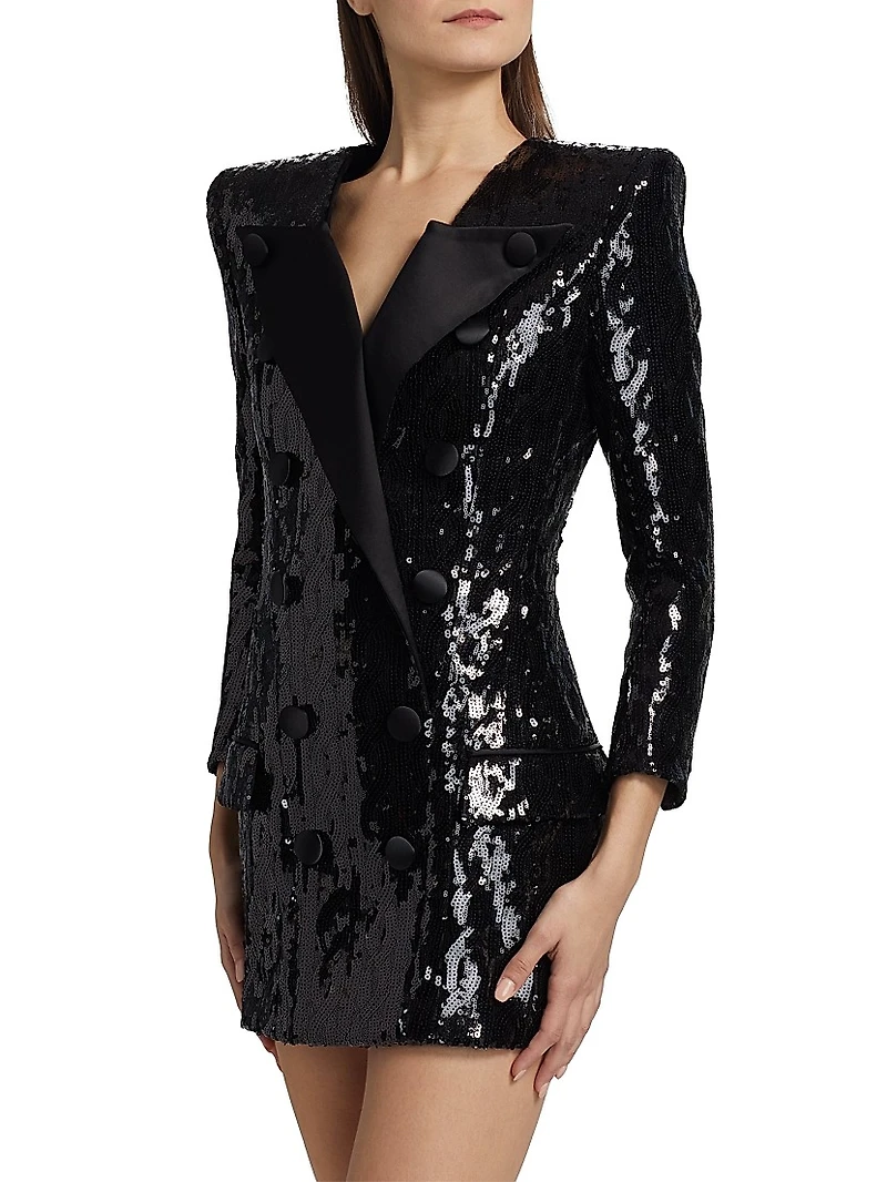 Sequined Double-Breasted Tuxedo Minidress