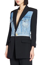 Denim-Wool Combo Single-Breasted Jacket