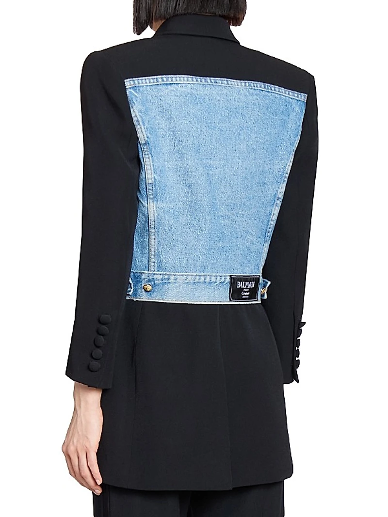 Denim-Wool Combo Single-Breasted Jacket