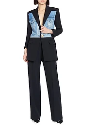 Denim-Wool Combo Single-Breasted Jacket