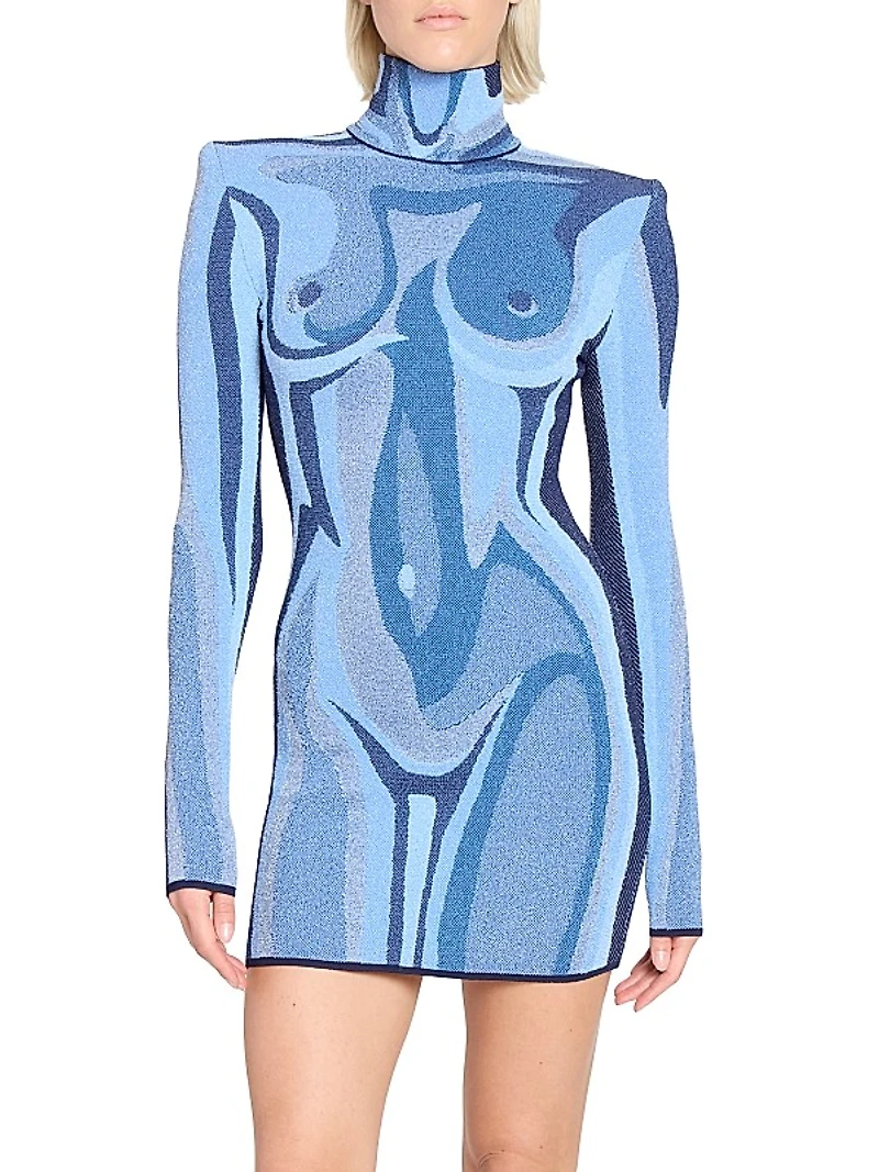 Body Trompe L'oeil Knit Long-Sleeve Minidress